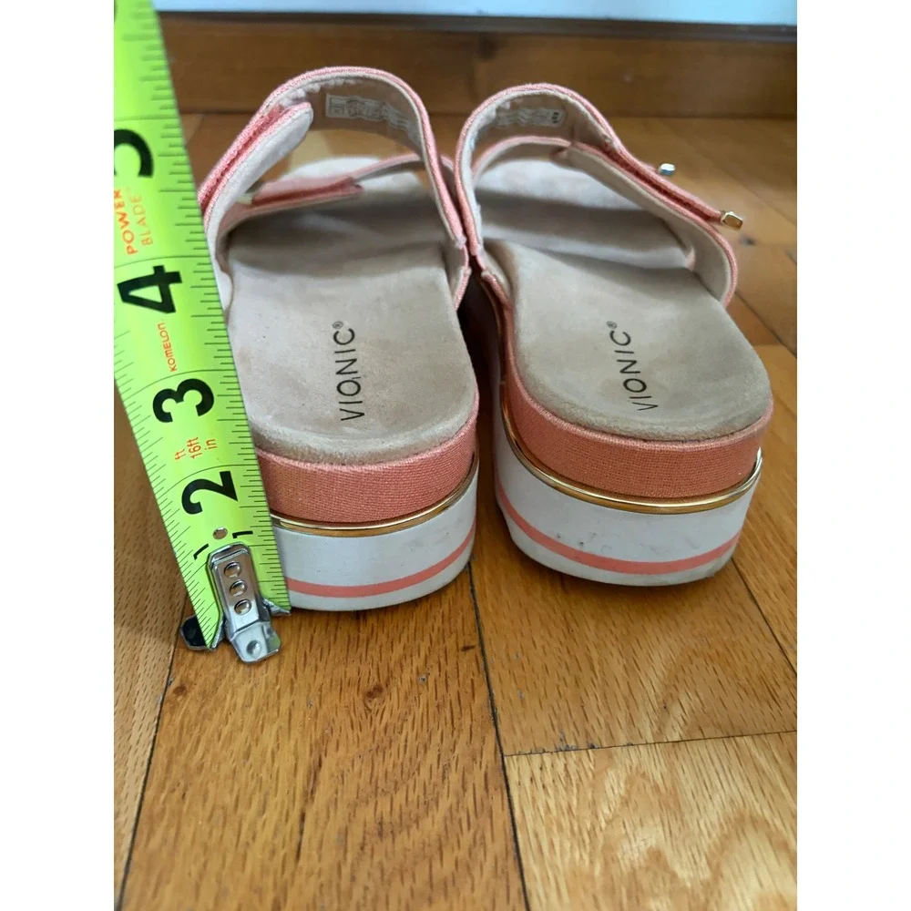 Womens Vionic Brandie Slide Platform Sandal Metallic Shine Coral Size 10